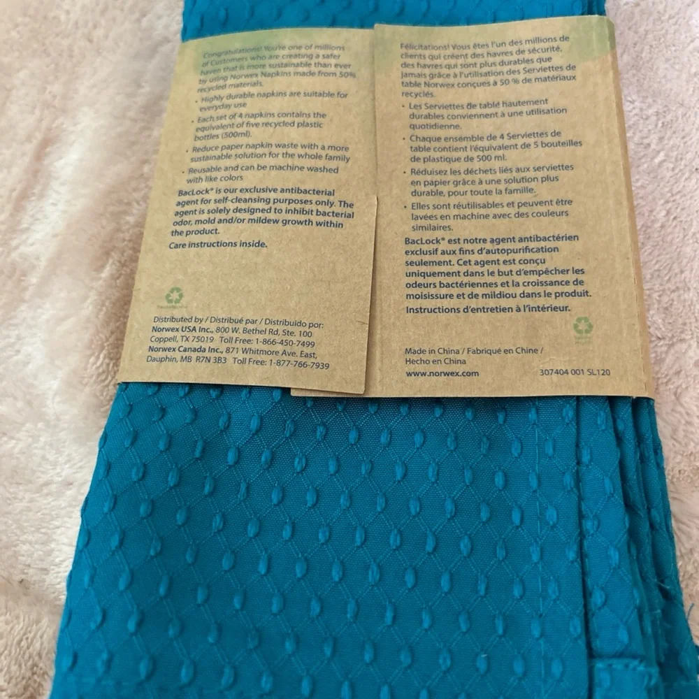 Norwex Turquoise Eco-Friendly Napkins